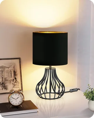 Lampe de chevet moderne petite, Noir et fil noir | Lampe de table métallique 1x ampoule LED E27 4W Inclus
