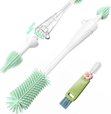 Juego de cepillos de silicona 6 en 1 para biberones con tapa y limpiadores | Kit de limpieza de botellas de agua de grado alimenticio