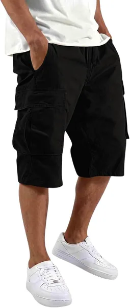 Shorts de sport homme Cargo - Pantalon militaire d'été léger - Randonnée et travail - Taille élastique avec cordon de serrage