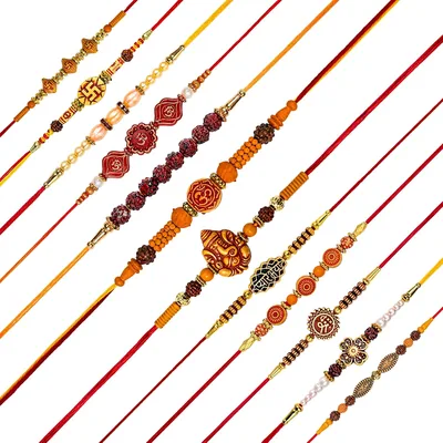 Set of 12 Traditional Rakhi for Brother - Handmade, Adjustable Bracelet