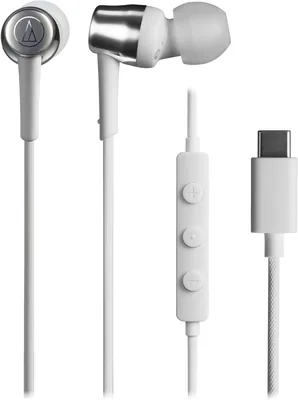 オーディオテックニカ ATH-CKD30C WH イヤホン、ワイヤード型 C、USB タイプ C ケーブル、1.2m、小型・軽量、リモコン付き