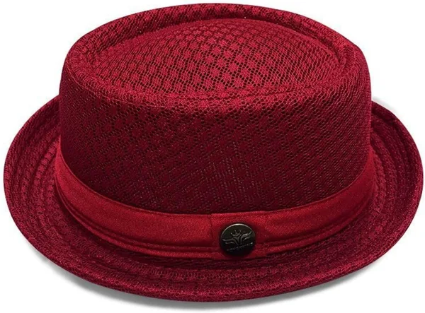 JORCEDI Summer Breathable Mesh Pork Pie Hat Men's Breathable Short Brim Fedora Cap Band Vintage Gentleman Hat for Men Women