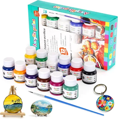 Toviki Acrílico Pintura 12 Colores 25ml para Artesanías | Cobertura Alta Impermeable Pincel para Lienzo, Madera, Piedra, Vidrio (20% Off)