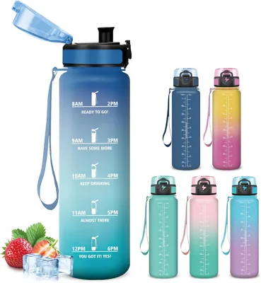 Bouteille d'eau Mujigaga, bouteille de motivation 1L, anti-fuite, avec marqueur horaire, verrou de sécurité, facile à transporter et à nettoyer