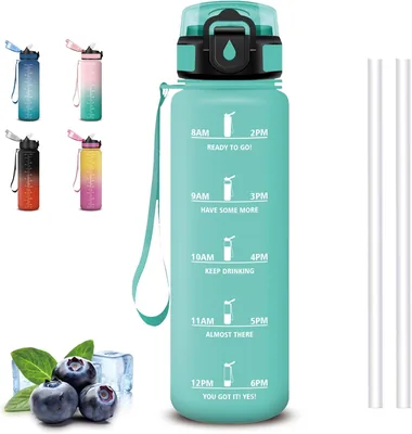 Mujigaga 1 Litro Bottiglia d'Acqua con Straccio, Facile da Aprire, Bottiglie per Palestra, Senza Perdite, Bottiglie Motivazionali, Design Lan