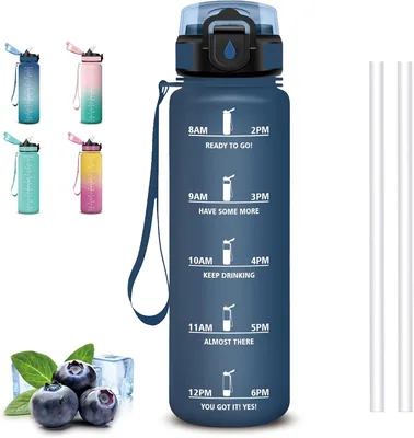 Bouteille de sport Mujigaga 1 litre, marqueur de temps, paille, étanche, flacons gradués, verrou de sécurité, bouteille en plastique, eau - Meilleur Prix