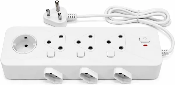 7 Way Multi-Plug Extension Cord, 3x16A + 3x2 Pin 5A + 1xSchuko 6A Sockets, White