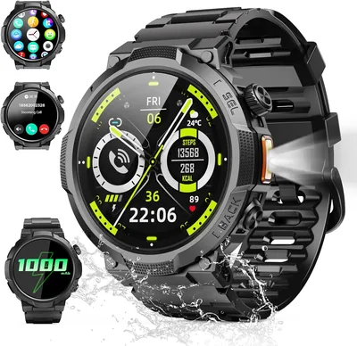 Reloj Inteligente Soudorv para Hombre con Linterna, Reloj Deportivo Militar 1000mAh | Pantalla de 1.53', IP68, Llamadas Bluetooth y Monitoreo del Sueño