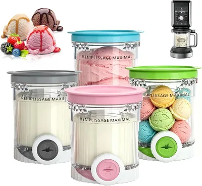 Lot de 4 Ninja Creamy Deluxe NC700/NC701, Pot de 480 ml pour Ninja Creamy Swirl, Accessoires pour Ninja Ice Maker, Sans BPA, Blanc