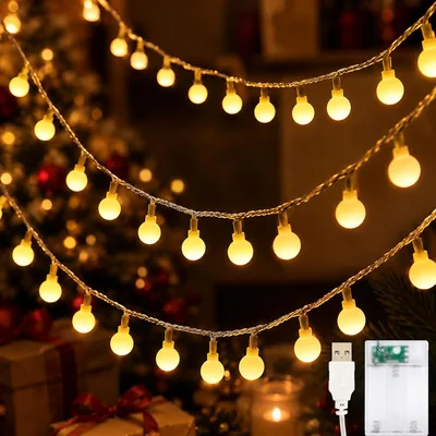 ZingBox Weihnachtslichterkugeln, 3 m 20 LED Warmweißes Licht mit 1,8 cm kleinen Kugeln, USB-Batterie und Batteriebetrieb, für Innen und Außen