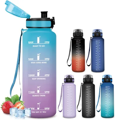 Bouteille sportive Mujigaga 1.5L étanche, bouteille de motivation avec marqueur horaire, verrou de sécurité, facile à transporter et à nettoyer - Meilleur Prix