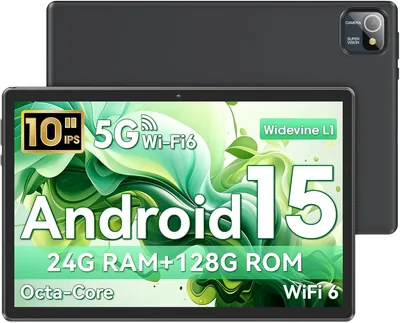 Tablette 10 Pouces, Android 15, Unisoc T30 Quad-Core, 18GB RAM + 128GB ROM + 1TB TF, Écran HD IPS 1280x800, Caméra Double 5