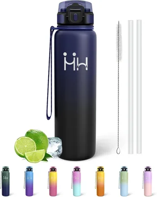 Gourde Isotherme Mujigaga 1L Anti-Fuite avec Paille, Acier Inoxydable 18/8, Réutilisable - Meilleure Offre
