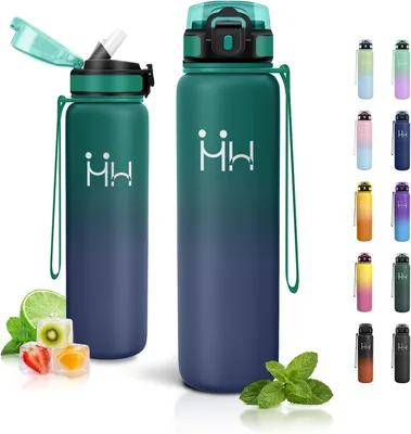 Bouteille d'eau JAPORIA 1L isolée avec paille, sans fuites et sans BPA, bouteille sportive en acier inoxydable à double paroi