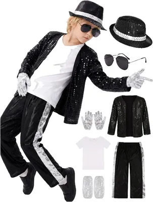 Kids 80s 90s Pop Star Costume Set - Striped Jacket, Gold Pants & Hat Best Deal