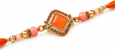 Aksharveda Orange Pendant Rakhi for Bro & Bhai | Stylish Raksha Bandhan Gift