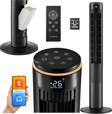Klima Turmventilator 107 cm WiFi App, Luftkühler, Sprühnebel, DC Motor, 7,5 m/s Wind, Ionisierer, Nachtlicht, Schwenkbar - Best Deal
