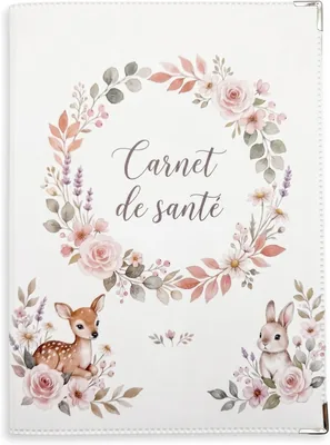 Couverture de livre de santé pour bébé Habeygard en PVC avec fleurs - Fabriqué en France | Imperméable