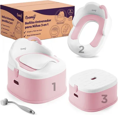 BEBBLY Bañito Entrenador Infantil 3 en 1 con Bacinica, Asiento Reductor y Banco con Almacenamiento Antiderrapante para Niños - Best Deal