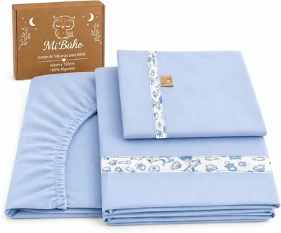 Mi Búho, Hojas de Cuna 60 x 120 cm de Algodón para Bebé, Juego Completo de 3 Piezas con Hoja Ajustable, Encima y Fundas de Almohada, 100%