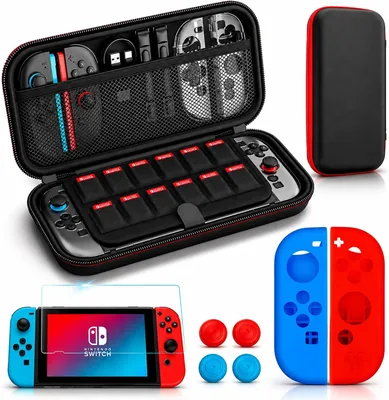 Kit Completo para Nintendo Switch 7 em 1 com Bolsa e Capa de Vidro Preto