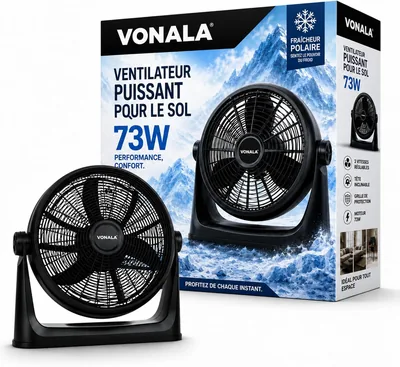 Ventilateur industriel Vonala, ventilateur silencieux puissant 50 cm anti-vibration ABS pour extérieur et intérieur Noir, Puissant