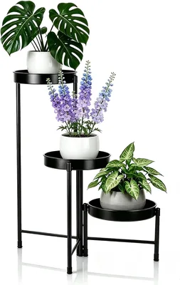 Lalago Krukhållare, 3 bordshyllor för vaser | Metallblomställ, 3 hyllor för växthållare, för balkong, trädgård, vardagsrum, s