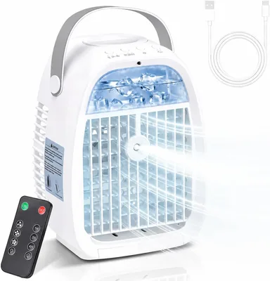 Climatiseur portable 1100ML, ventilateur brumisateur 4 en 1 avec télécommande, 2 modes de brouillard, 3 vitesses, 1H/2H/4H