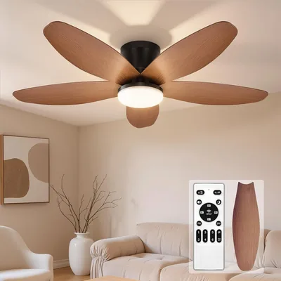 Ventilateur de plafond Fashioz avec lumière, 102 cm, 5 pales, télécommande, 6 vitesses, minuteur, réglable en luminosité, silencieux