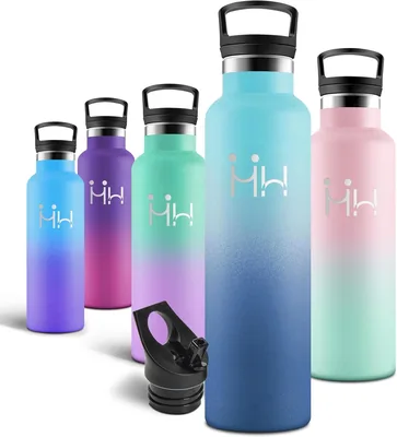 Bouteille d'eau Motswedi, 1000 ml sans BPA, Flasque isolée avec paille et 2 couvercles, Bouteille en acier inoxydable 18/8, Isolée
