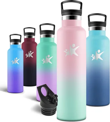 Bouteille d'eau Motswedi, 1000 ml, sans BPA, Flasque isotherme avec paille et 2 couvercles, en acier inoxydable 18/8