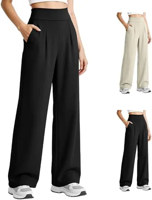 Pantalones De Yoga Casuales para Mujer, Cintura Alta, Pierna Ancha Elástica