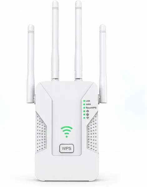 WiFi Extender, WiFi Booster, Wireless Signal Repeater, 4 Antennas, 5500 Sq.Ft Coverage, 50 Devices S