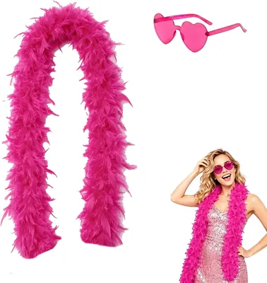 KAZGVN Pink Feather Boa Set with Heart Glasses - Best Deal