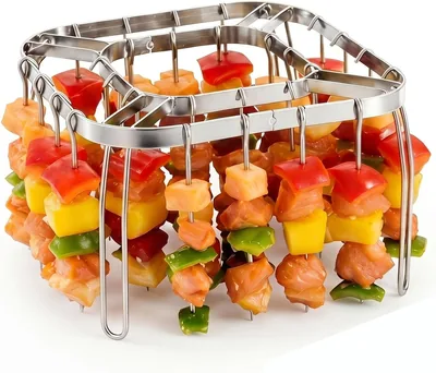 Point Holder Air Fryer Grillgret med 28 Skewers och Gripper - Round Hot Air Fryer, Stainless Steel