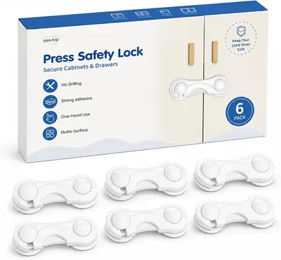 Bloques de seguridad para cajones de bebés, cerraduras de puertas para armarios y cajones, diseño de liberación de una mano, adhesivos sin perforar