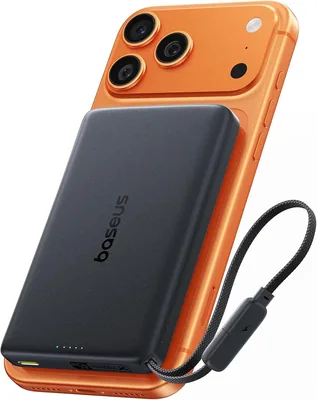 Baseus AM52 Power Bank Magnético Qi 2.2 con Cable USB-C Integrado | Carga Rápida 45W, Batería 10000mAh, PD 3.0 y PPS, Diseño D