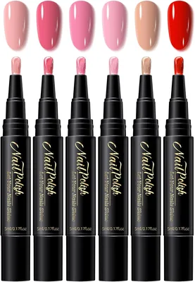 6er Set Nagellack Schnelltrocknend - Rot Pink Farbenfroher Nagellack Stift Schnelltrocknend Wasserbasiert Kunst Nagelpen Ohne UV Lampe Best Deal