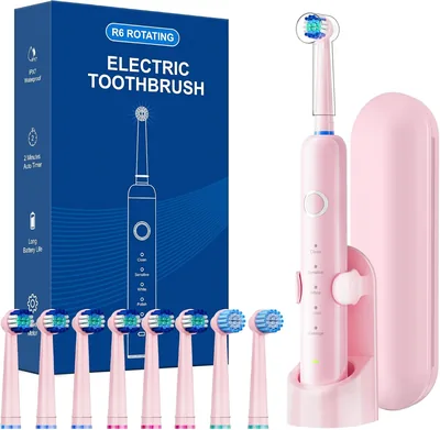 Rtauys Rotating Electric Toothbrush Pink 8 Brush Heads