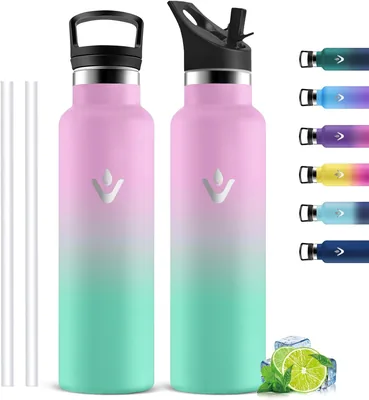 Botella de Agua Mujigaga de Acero Inoxidable, Botella Térmica de 1 Litro con Paja y 2 Tapas, Botellas de Gimnasio Impermeables, Sin BPA