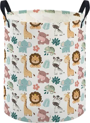Kids Laundry Basket Animal Hamper - Collapsible Canvas Waterproof Storage Bin for Girls Bedroom