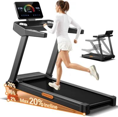 Treadmill UMAY compatto con inclinazione 16%, 14KM/H e monitor frequenza cardiaca | Tappetino elettrico pieghevole per casa