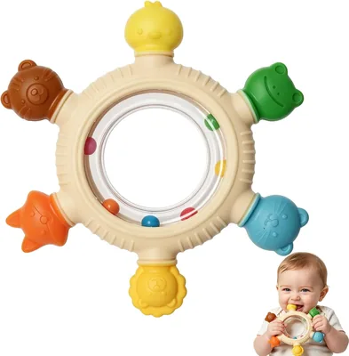 Massaggio delle Gengive per Neonati, Giocattoli per la Tettuccia, Figure di Animali in Silicone, BPA Libero, 6 Superfici Diverse - 0-3-4-6 Mesi