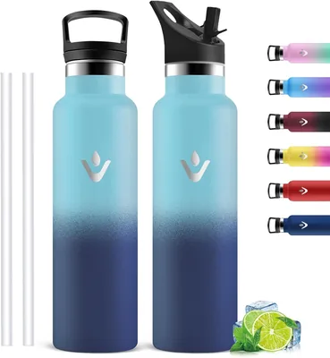 Botella de agua Mujigaga 1L de acero inoxidable, botella de gimnasio, sin fugas, libre de BPA, cantimplora térmica con 2 tapas