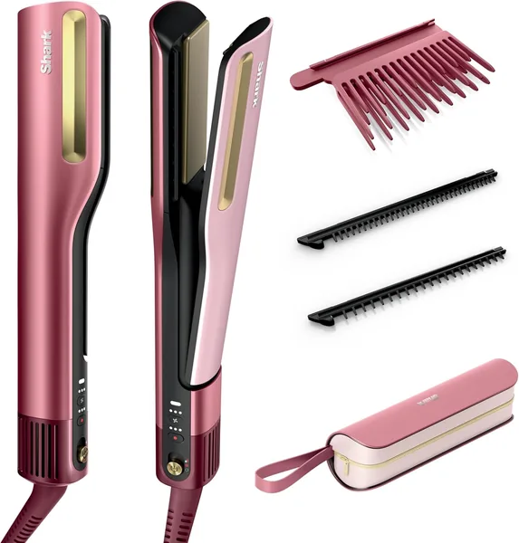 Shark SilkiPro Glätteisen + Haartrockner in einem mit Hitze-Resistenter Aufbewahrungstasche - Pink [HT401EUPK] 20% Rabatt