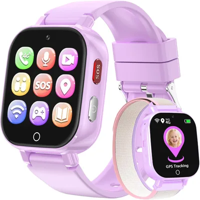 PTHTECHUS 4G Reloj Inteligente para Niños con Llamada de Video, GPS, SOS, Chat de Voz, Resistente al Agua IP68, Modo Escuela, Pedómetro, Alarma, Color Negro