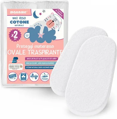 Proteggi Materasso Ovale 2 Pezzi, 35x75 cm, 100% Cotone Impermeabile Anti Acari, Certificato Oeko-Tex