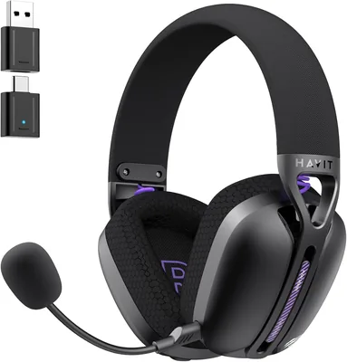 Fone de Ouvido Headset Havit Fuxi-H3 Plus Preto, 5 Modos de Conexão, Bluetooth 2.4GHz, Cabo USB e 3,5mm