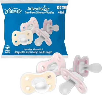 Dr. Brown's Advantage - Chupete de silicona de una pieza, simétrico, crudo/rosa claro/rosa, 0-6M, sin BPA, paquete Best Deal