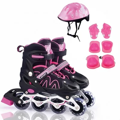 Patins Infantil 4 Rodas Inline Ajustável 4 Tamanhos com Kit Proteção: Bolsa e Capacete - Best Deal
